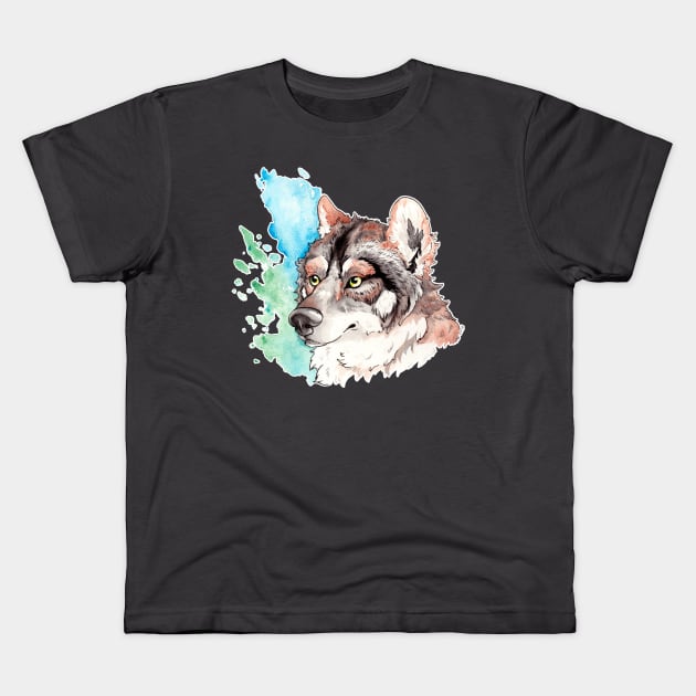 Mexican Wolf bust Kids T-Shirt by TaksArt